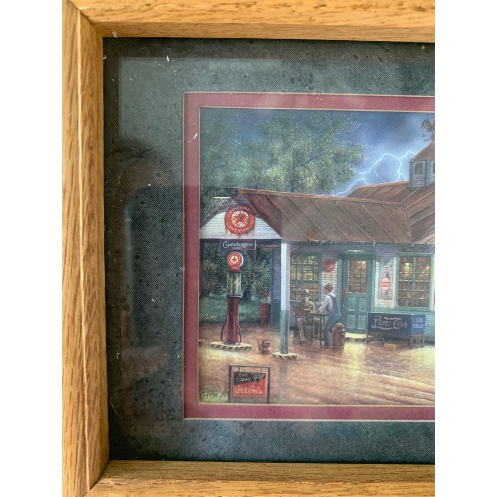 Vintage Americana General Store Framed Art Print Oak Wood Frame Coca-Cola Pepsi - Picture 3 of 7